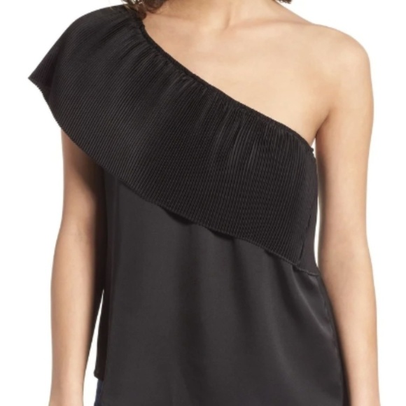 𝅺NWT-  B.P. Deep Black Pleated One-Shoulder Blouse - Picture 1 of 8